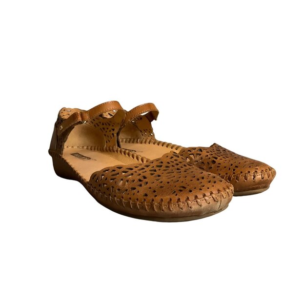 Pikolinos Brown Leather Cutout Flat Mary Jane Shoes Size 38 US 7.5 minimalist - Picture 1 of 10